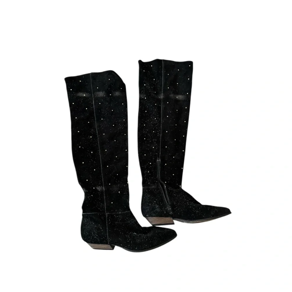 Free People suede studded slouchy Black gold Boots 8‎